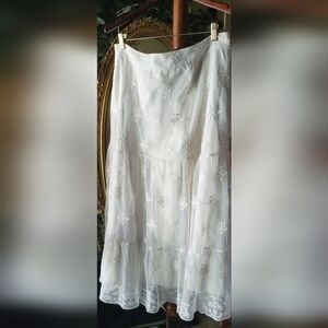 Chicos Ivory Lace Overlay MAXI Skirt Large 14
